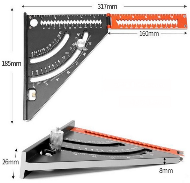 목공 삼각자 직각자 스피드 스퀘어 접이식 확장식 알루미늄 각도 조절 가능, 1개
