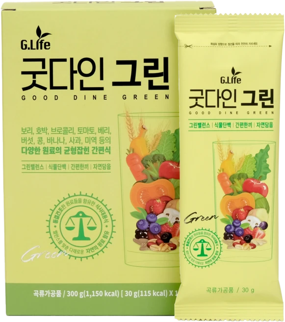 지라이프 굿다인 그린 / 30여가지 동결건조 원재료 / 곡물맛 / 간편한 식사대용식, 1박스, 300g - 쿠팡