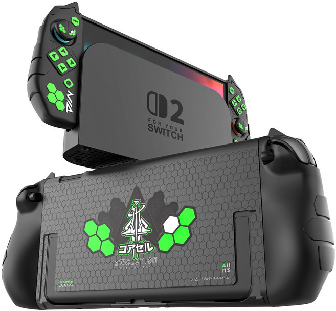 이이네 네온 베놈 닌텐도 스위치2 케이스 세트 Switch2 풀커버 스위치 독 호환 PC+실리콘 보호 케이스, 1세트, 블랙-그린, L1235