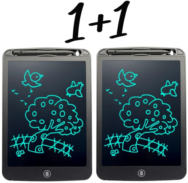 1+1 전자칠판 메모 전자 노트 그림 칠판 패드 8.5인치 원터치 2개, 검정