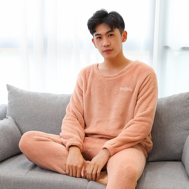 梨卡 男生絨毛睡衣套裝 冬季保暖居家服 舒適親膚兩件式睡衣