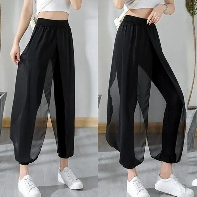 별후이 여성용 여름 빅 사이즈 루즈핏 망사쉬폰팬츠 자외선 차단 댄스 치마바지 쉬폰 초커팬츠07dfg07LL