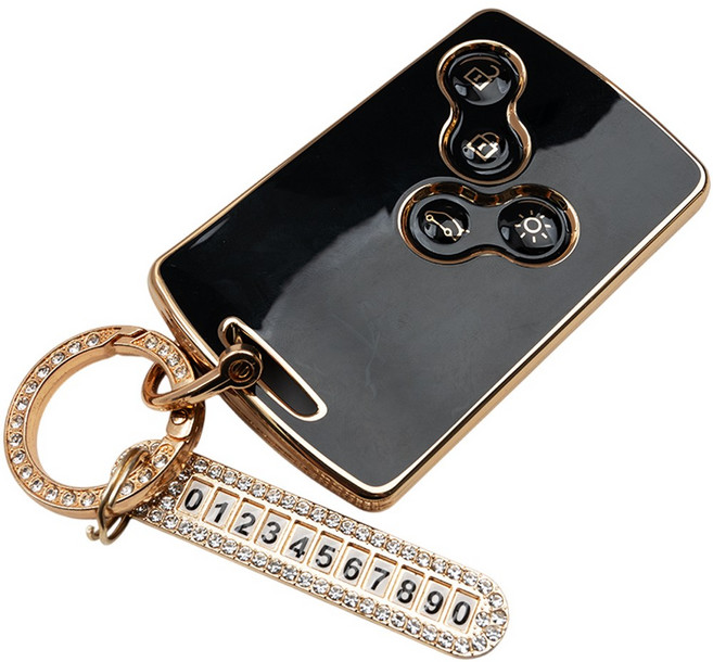 로노삼성 SM3 QM3 QM5 SM5 SM7 호환 TPU 자동차 키 케이스 번호판 키링 키홀더, 블랙, 4버튼_TA60_KH03