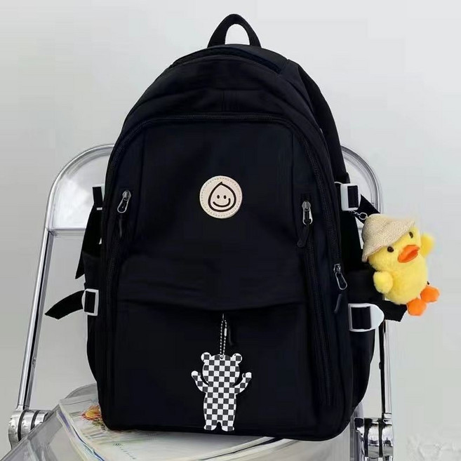 學院風電腦背包女大容量雙肩包日係ins大學生書包 尼龍後背包, 黑色,單包