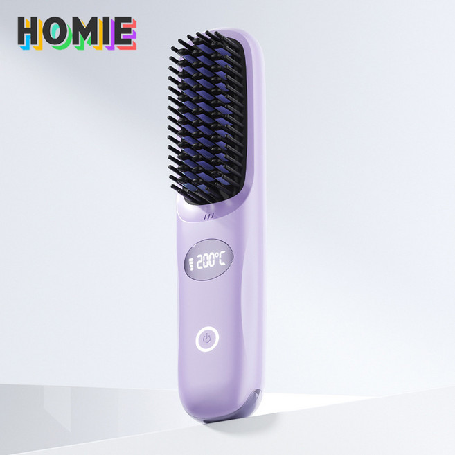 HOMIE 고데기 온도 조절 가능 휴대용 무선 고데기 모발 전체 적용 헤어 매직기, 퍼플
