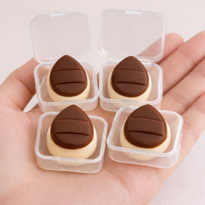 [개별케이스포장] 미니 아기궁둥이퍼프 스펀지 손가락 핑거 블러셔 쿠션 퍼프 4P, 4개, 브라운