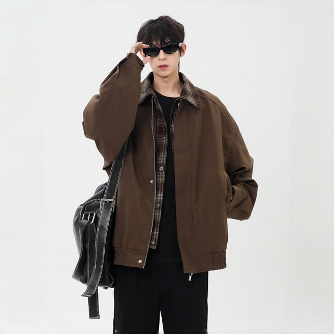 스타일닥터 남성 페이크 투피스 자켓 체크넥 지퍼 맨투맨 기본 바람막이 자켓