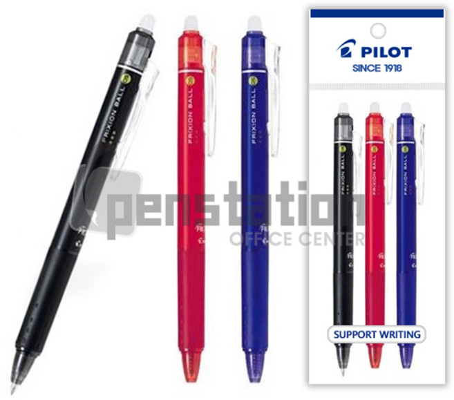 파이롯트 프릭션 0.5mm 노크 지워지는 볼펜 세트, 노크 0.5mm 흑색1개+청색1개+적색1개 세트
