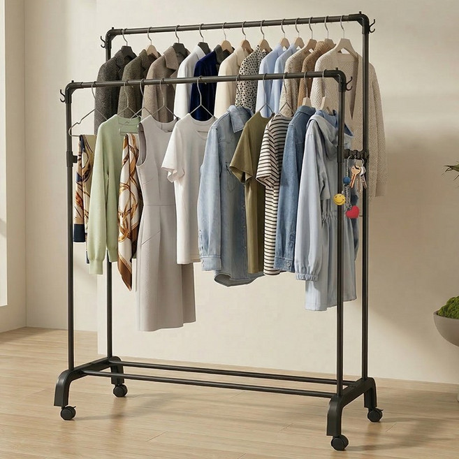 Craftsy 튼튼한 2단 이동식 행거 다용도 대용량 스탠드 옷길이, 블랙