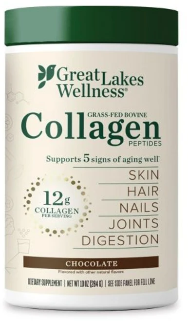 Great Lakes Wellness 코코아 파우더 가루 그레이트 레이크스 웰니스 콜라겐 펩타이드 피부 모발 손톱 관절 및 소화를 위한 초콜릿 맛 빠르게 용해되는 가수분해 비변, 22 서빙 (1팩), 1개, 227g - 쿠팡