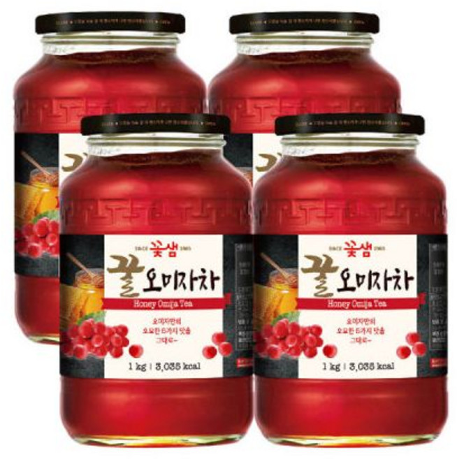 꽃샘 꿀오미자차 1kg x 4개 / 차음료 액상 과일청, 1