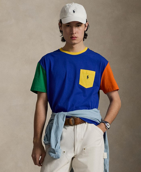 Polo Ralph Lauren 남성용 클래식 핏 저지 포켓 티셔츠 - Pacific Royal Multi 248916