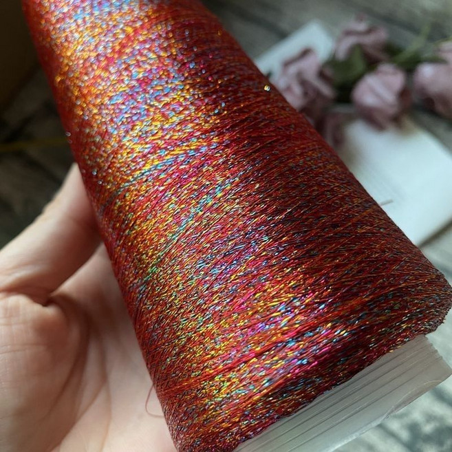 手工編織線 七彩幻閃幻彩線 超細炫彩閃光絲 羊毛羊絨馬海特色 DIY手工編織配線, 紅五彩,100g, 1個