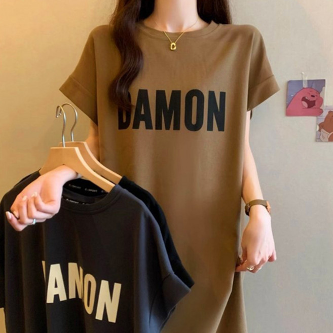 신나몰 여성 오버핏 루즈핏 박스 원피스 반팔 롱원피스 빅사이즈 롱티