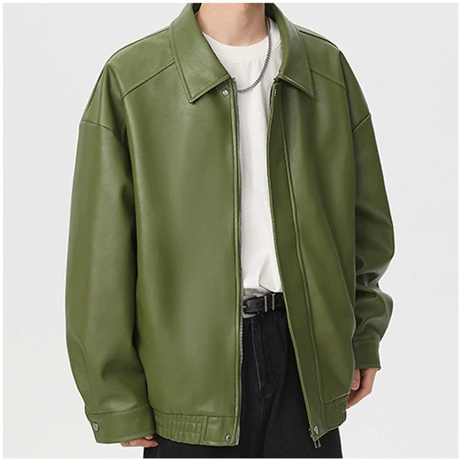 FANSYLI 남성 캐주얼 오버핏 가죽자켓 트렌디 라이더 레더 재킷 점퍼 아우터 1224JLL3099