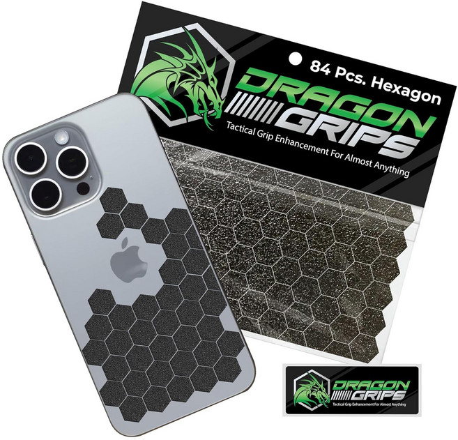 Dragon Grips 투명 고무 그립 테이프 - 84개 사전 절단 육각 스티커(1팩) 휴대전화 컨트롤러 총 마우스 테이프용 미끄럼 방지 접착제 처리된 내구성 있는 질