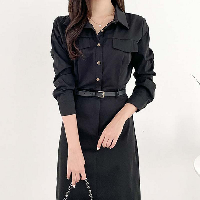 AOKADA 여성 가을 오피스룩 하객룩 슬림 앞트임 A라인 원피스