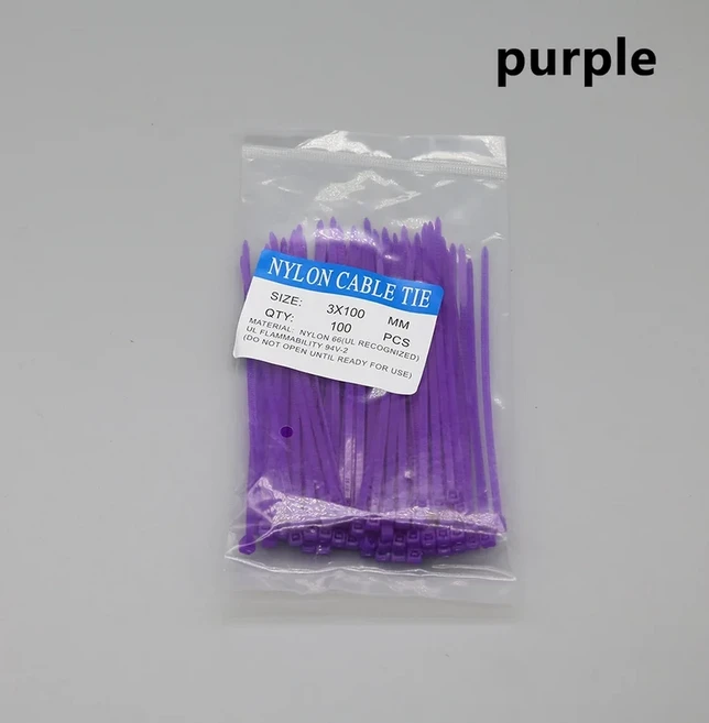 100pcs 3100mm 너비 2.5mm 자동 잠금 플라스틱 나일론 케이블 타이 지퍼 루프 와이어 깔끔한 밴드 리본 다, 02 purple