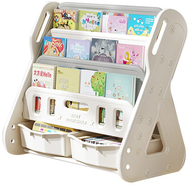 키들 아기 전면 책장 책꽂이, 3단, 화이트