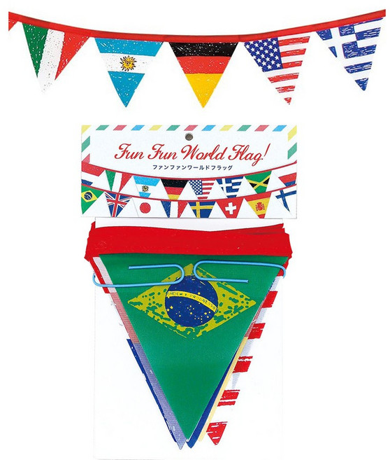 日本Spice 彩繪萬國旗派對三角拉旗 16面290cm 聚酯纖維 可水洗重複使用 戶外室內裝飾, 1個, 彩繪萬國旗