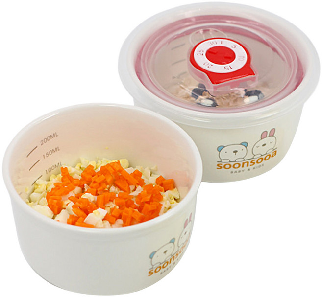 [1+1] 순수아 도자기 밀폐용 이유식용기 200ml 2개입, 1세트