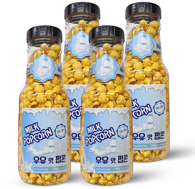우유맛 팝콘 통, 4개, 260g