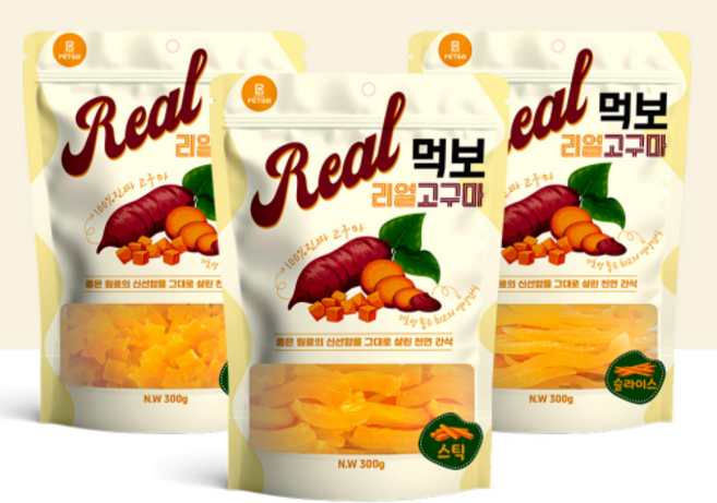 NEW 먹보 리얼고구마 300g 큐브형 스틱형 슬라이스형 기호성 좋은 강아지 고구마 간식, 1개, 먹보 리얼고구마 스틱형