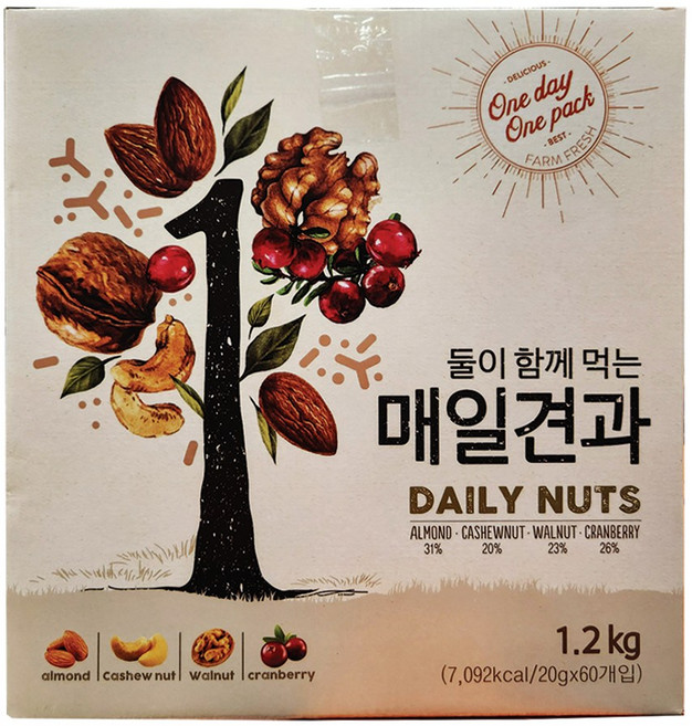 대봉식품 둘이 함께 먹는 매일 견과, 20g, 60개