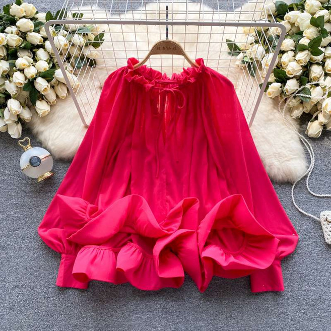 화려한 블라우스 프릴 레이스 쉬폰 여성 공연 무대 의상