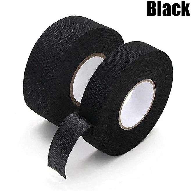 자체 테이프 내열성 방수 패브릭 전기 자동 접착 절연 배선 케이블 와이어, BLACK, 15mm, 10m, 01 black_02 10M_04 15MM