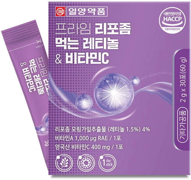 [단독특가] 일양약품 프라임 리포좀 먹는 레티놀 비타민C / 저분자 콜라겐 히알루론산 엘라스틴, 1박스, 60g - 쿠팡