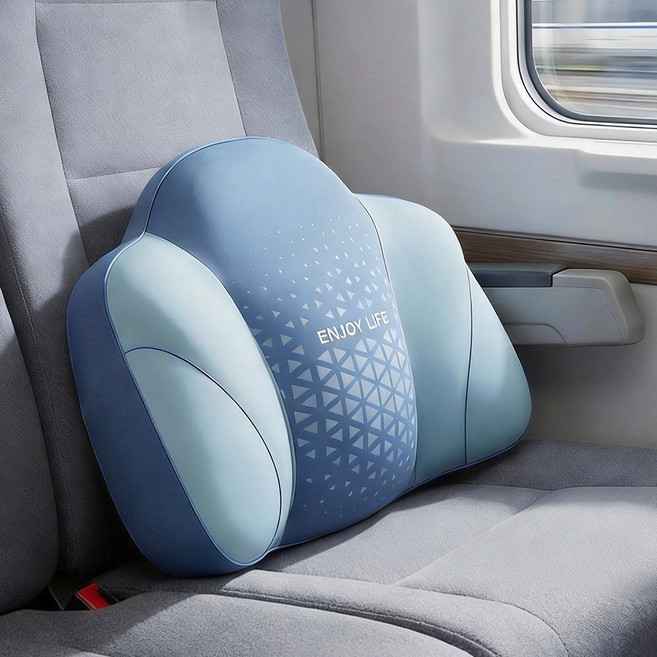 yopence 휴대용 에어 허리쿠션 등쿠션 여해용 등받이 쿠션 기내용 자동차 의자 허리쿠션, 블루