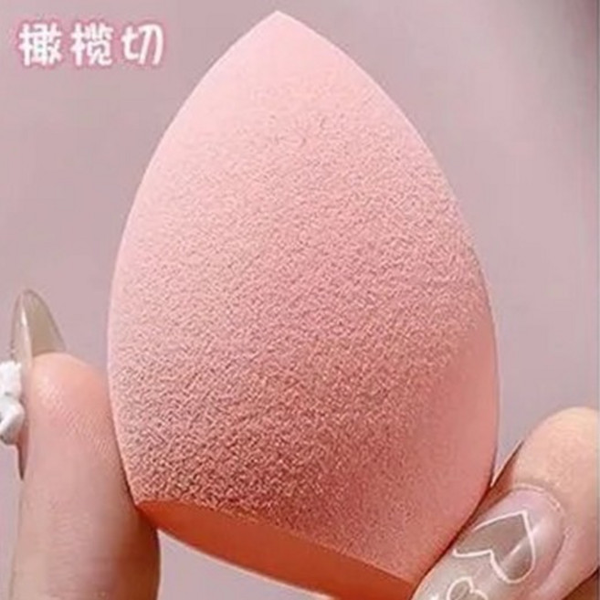 美妝蛋 水滴斜角海綿 葫蘆海綿 乾濕兩用, 1個, 【單顆】橄欖切－蜜桃粉
