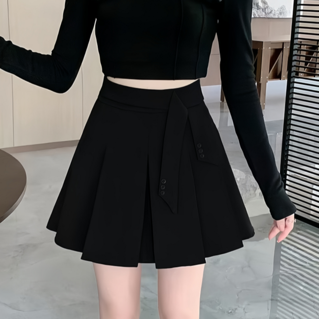 Makone 여성 하이웨이스트 패션 트랜드 플리츠 미니 스커트 스쿨룩