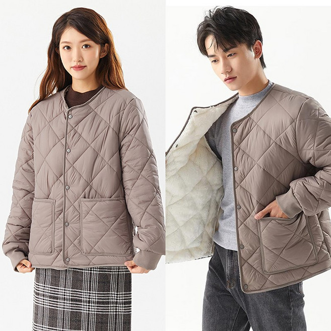 Asure 남녀 공용 경량 패딩 노칼라 숏패딩 자켓 주머니 누빔 패딩
