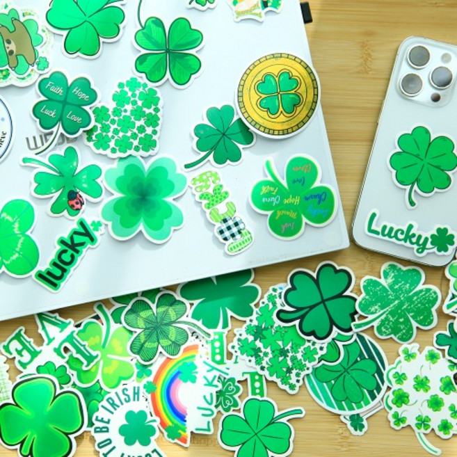 리무버블 방수 네잎클로버 스티커 [대용량 50매 세트 클로버 네잎 노트북 캐리어 꾸미기 다꾸 아이패드 텀블러 핸드폰 행운 폰 스티커모음 데코 템], 1세트