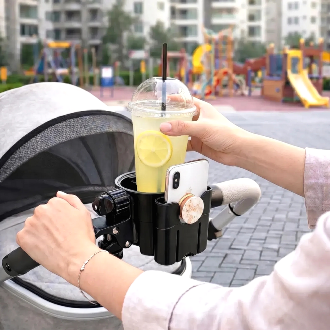 쏙쏙홈즈 흔들림제로 핸드폰 수납 유모차 컵홀더, 1개, 블랙