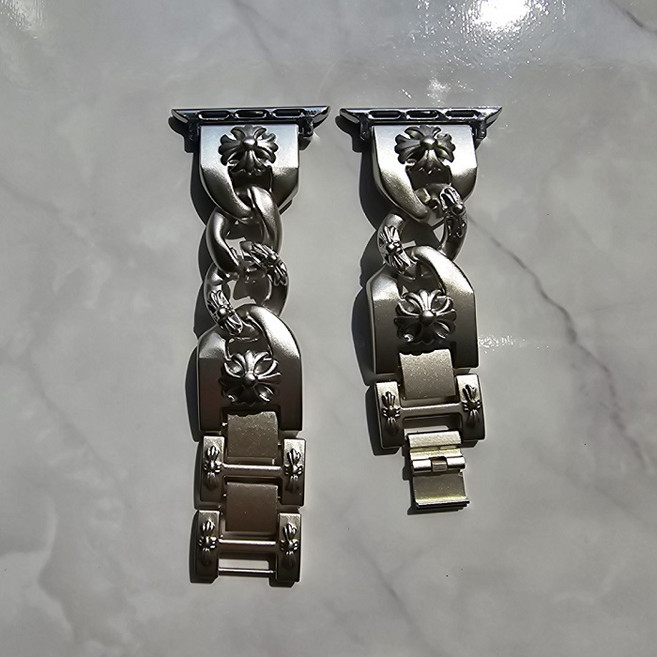 노블른 남자 크롬 실버 도금 체인 애플 10 9 8 7 SE 2 호환 워치 스트랩 줄, 42/44/45/49MM, 1개