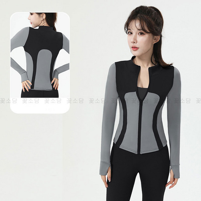 꽃소담 여성 슬림핏 배색 요가 집업 자켓 필라테스 피트니스 러닝 스포츠 긴팔 티셔츠 HXY64
