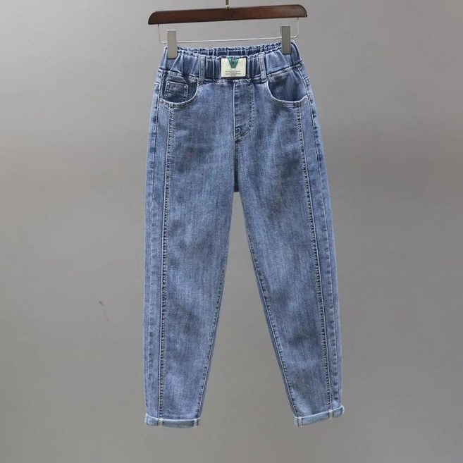 꽃소담 여성 밴딩 배기 청바지 스판 9부 데님 팬츠 QL148