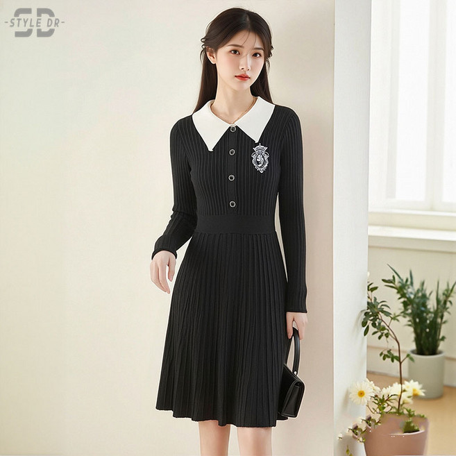 스타일닥터 여자 블랙 긴팔 니트 원피스 슬림 스커트