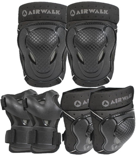 Airwalk 키네틱 성인 보호장비 자전거 전동킥보드 인라인 스케이트보드 손목 팔꿈치 무릎 보호대 세트, 1개