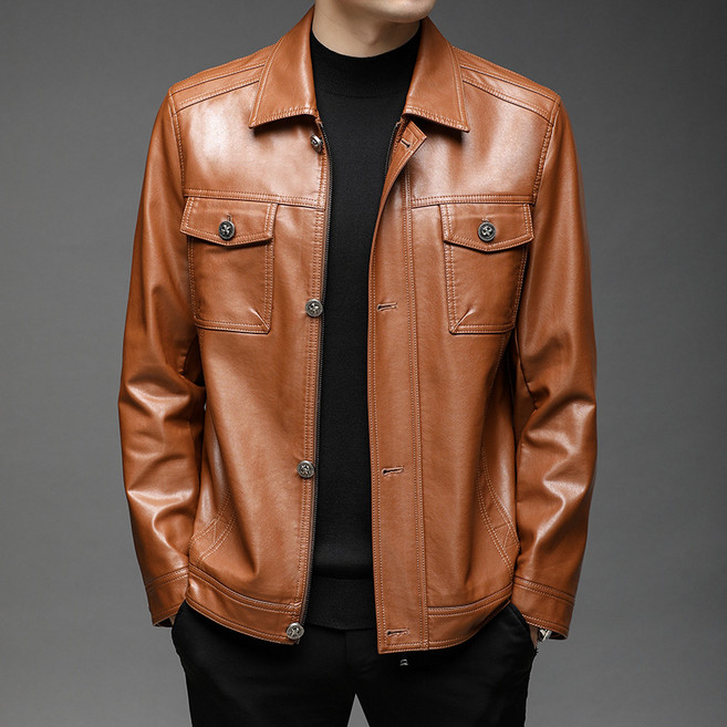 POMTOR 가을겨울 남성용 카라 양가죽 재킷 중년 캐주얼 빅사이즈 라이더 자켓