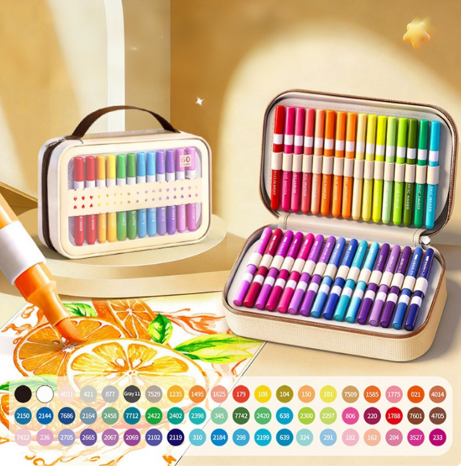 Fowod 아크릴 마카펜 대용량 드로잉 미술 전문 채색 소프트 브러쉬 펜+크로스백 수납, 1개, 60개