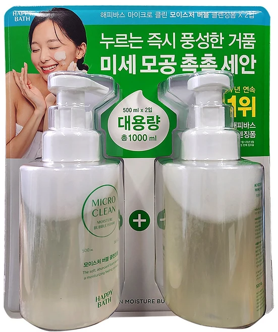 해피마스 마이크로 클린 솝 베리 모이스처 버블 클렌징폼, 500ml, 2개 - 쿠팡