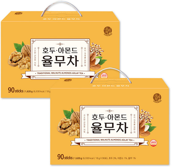 우리차 송원식품 호두 아몬드 율무차 90p, 18g, 90개입, 2개