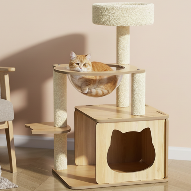 아이위크 고양이 우드 스크래처 미니 캣폴 캣타워, 1개