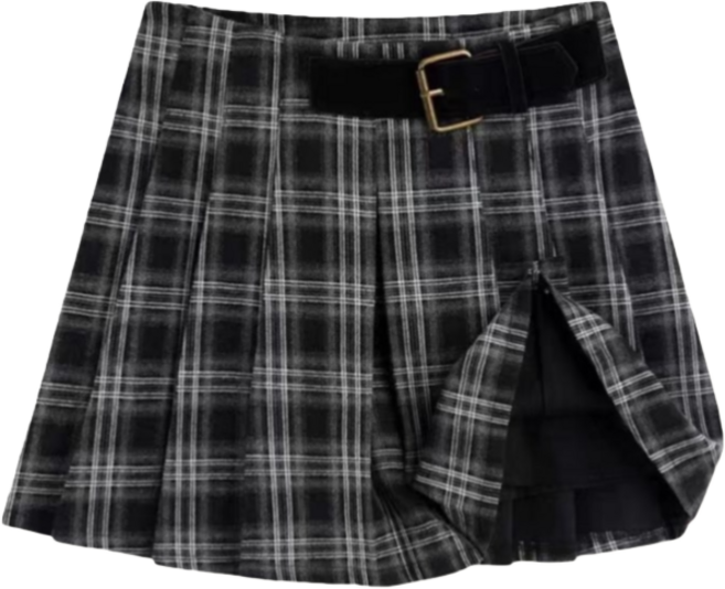 Makone 여성 가을 겨울 체크 주름치마 모직 플리츠 미니스커트