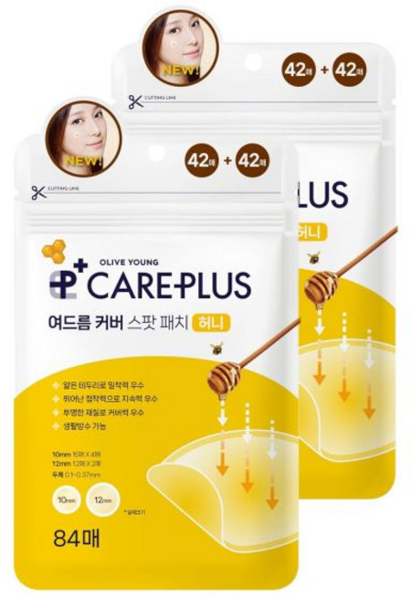 OLIVE YOUNG 올리브영 케어 플러스 스팟 패치 트러블 피부와 얼굴을 지트 여드름 잡티 커버하는 하이드로콜로이드 여드름스팟 102 카운트 1팩, 168 Count (Pack of 2), Manuka Honey