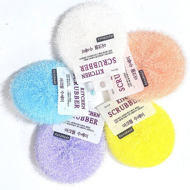 키친9단 두겹 호빵 손뜨개 원형 아크릴 수세미 / 색상랜덤, 1세트, 10개
